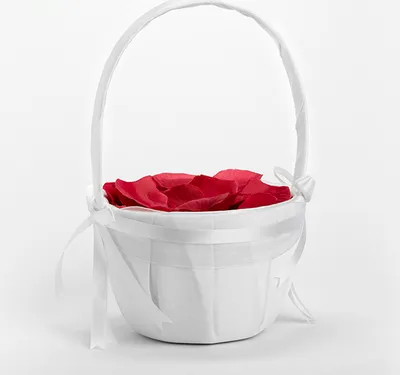 Obrázok produktu pre Kvetinový kôš s rukoväťou svadobná saténová látka 15x26cm biela
