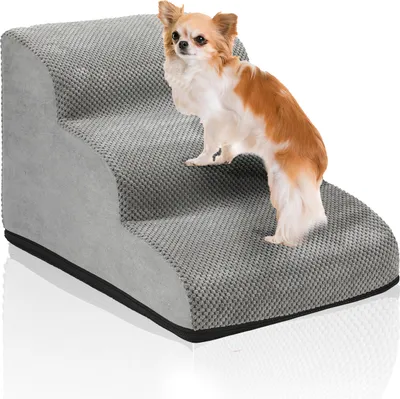 Image de TolleTour Escalier pour animaux de compagnie Tapis d'escalier pour chats et chiens Gris 3 marches Escalier pour chiens
