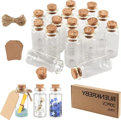 Productafbeelding van Kleine glazen flesjes - Mini flessen Reageerbuisjes - Decoratie en geschenken - Met kurk en toebehoren - 10 ml - Transparant