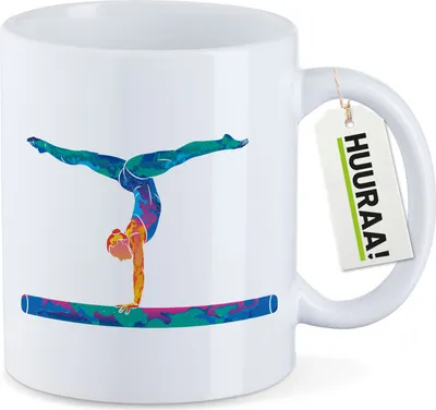 Produktbild von Huuraa Kaffeetasse Gymnastik Schwebebalken 330ml Weiß Keramik Kaffeebecher Geschenkidee