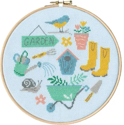 Produktbild von Auslaufmodell Bothy Threads Kreuzstich Set mit Stickrahmen "Garten", Zählmuster, XJH4, Diam. 17,5cm