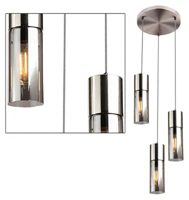 Produktbild von Hängelampe, Metall, Rauchglas, 3-flammig, schwarz, H 150 cm