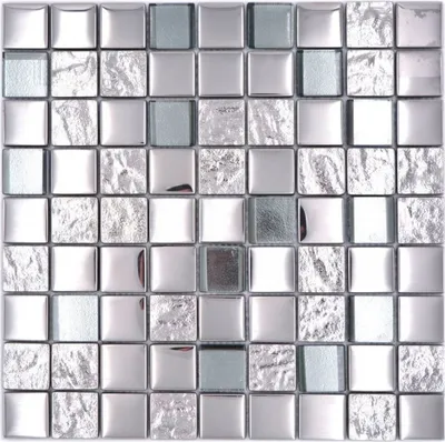Produktbild von Mosaikfliese Glasmosaik Kombi EP silber metall Küche Fliesenspiegel MOS88-XCB5