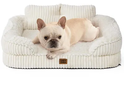 Produktbild von Orthopädisches Hundebett 76x51cm Beige mit Nackenstütze und wasserdichtem Bezug