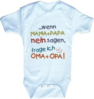 Produktbild von Babystrampler mit Print – Mama + Papa nein sagen, frage ich Oma + Opa - 08351 Gr. 0-24 Monate Color - hellblau Größe - 0-6 Monate