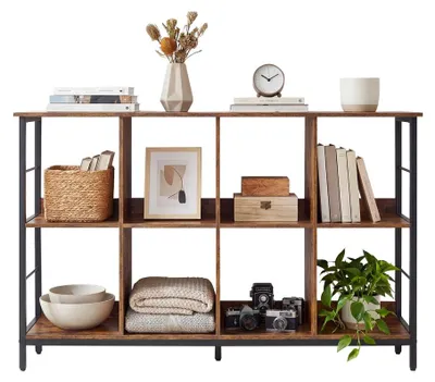 Image de Étagère de bureau avec 8 compartiments et 2 niveaux, couleur marron et noir, dimensions : 132,6 x 33 x 80 cm