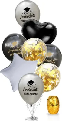 Produktbild von Oblique Unique Konfetti Luftballon Set 8 Stk. Prüfung bestanden Schulabschluss Abitur Studium