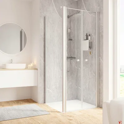 Produktbild von SCHULTE Duschtür mit Seitenwand mit Pendeltür 80 x 80 x 200 cm Profil aluminium Klarglas Türanschlag links Seitenwandans