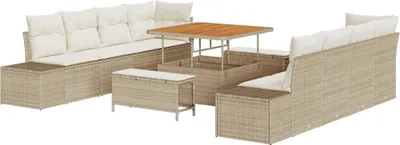 Immagine prodotto di Set divano da giardino vidaXL con cuscini, beige, 100 x 100 x 71 cm, rattan sintetico