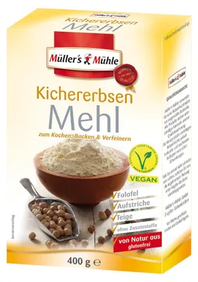 Immagine prodotto di Farina di ceci Müllers Mühle per cottura, panificazione e raffinazione 400g