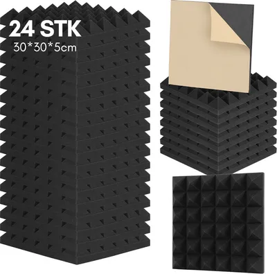 Produktbild von Hengda 24X Akustikschaumstoff Selbstklebend Schwarz Absorber Pyramiden schaumstoffe,30x30x5cm