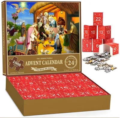 Productafbeelding van Yunstora Adventskalender 2026 puzzels - Familiepuzzel 1008 stukjes puzzel 70 x 50 cm - Kerstcadeaus voor kinderen