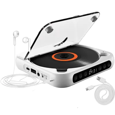 Produktbild von Kompakter Bluetooth CD-Player, tragbar mit USB-C Ladefunktion, ideal für unterwegs oder Zuhause, weiß