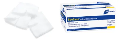 Produktbild von Meditrade BeeSana Mullschlitzkompresse 12-fach 7,5 x 7,5 cm - unsteril - 100 Stk.
