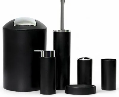 Produktbild von Ultiluxe Badezimmer Set 6-teilig - Schwarz - Mülleimer, Toilettenbürste, Seifenspender, Bürstenhalter, Becher, Zahnputzhalter, Seifenschale
