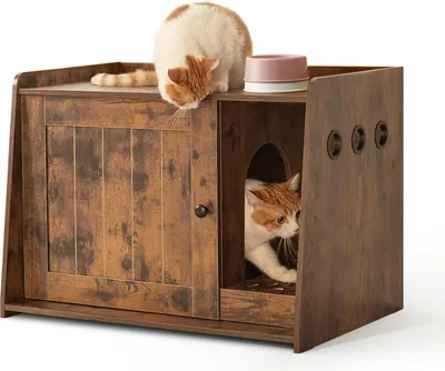 Productafbeelding van Houten kattenbakomhulsel met afneembaar plateau - Compact en stijlvol voor binnenshuis