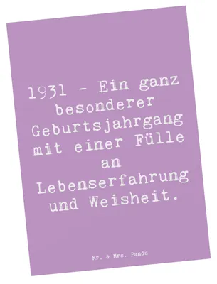 Produktbild von Mr. & Mrs. Panda Postkarte Spruch 1931 Geburtstag - Lavendeltraum - Geschenk, Jubiläum, Geburtstagsgeschenk, Ansichtskarten, Ansichtskarte, Fotokarte, Jahrgang, Alter