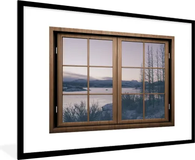 Produktbild von MuchoWow® MuchoWow® Gerahmtes Poster Aussicht - Sonnenuntergang - Berg 90x60 cm - Poster mit zchwarzem Bilderrahmen - Wanddekoration - Fotos