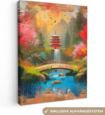 Produktbild von MuchoWow® - Leinwandbilder - Graffiti - Japanischer Garten - Farbenfroh - Japan - Straßenkunst, Wandbild, Wanddeko Bilder Wohnzimmer, 30x40 cm