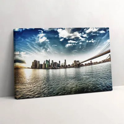 Produktbild von Die Stadt und die Brooklyn Bridge – Leinwandbild Wandbild – 60x40 cm – Leinwandbilder – Wandbilder – Schlafzimmer – Flur