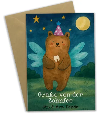Produktbild von Mr. & Mrs. Panda Grußkarte Bär Zahnfee Design - Weiß - Geschenk, hochzeitskarten, Klappkarte, Fee, genesungskarte, Teddy, osterkarte, weihnachtskarten, Milchzahn