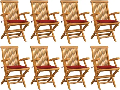 Produktbild von Gartenstühle mit Roten Kissen 8 Stk. Massivholz Teak