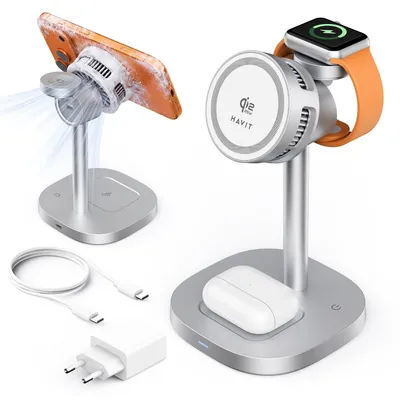 Produktbild von Qi2.2-25W MagSafe Ladestation, 3-in-1 kühlung tischladestation für iPhone