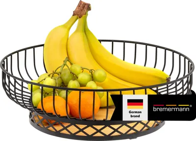 Image de bremermann Corbeille à fruits, coupe à fruits ronde, Ø env. 33,5 cm, noir mat, fond en bambou
