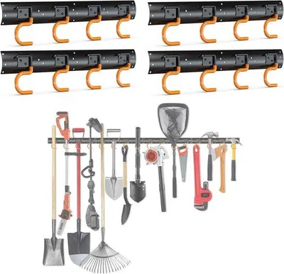 Produktbild von Famanu Wandhalterung für Gartengeräte - Set aus 4 Stahl-Schienen, 42 cm