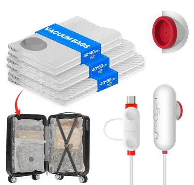 Immagine prodotto di Sacchetti sottovuoto per abbigliamento, con pompa USB, confezione da 6 pezzi, dimensioni: 40x40 cm, 40x50 cm, 40x60 cm
