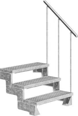 Produktbild von Aussentreppe Pertura Tallis mit Geländer 3 Steigungen 100 cm Gitterrost