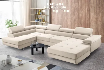 Image de AX LIVING Arborio XL Ensemble de salon XXL Canapé d'angle en L, couleur beige G