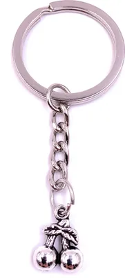 Produktbild von Onwomania Schlüsselanhänger Keychain Silber Metall Kirschen Obst Essen Nahrung