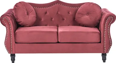 Produktbild von BELIANI 2-Sitzer Sofa Dunkelrot Gepolstert Gesteppt mit Kissen Holzbeinen Knopfheftung Retro Chesterfield Stil Freistellbar Wohnzimmer Polstersofa