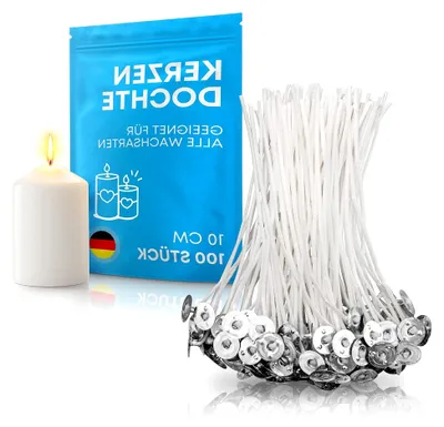 Produktbild von 100 Kerzendochte 10 cm - Dochte für Kerzen zum Kerzengießen und Basteln - Rußfreie Kerzendochte