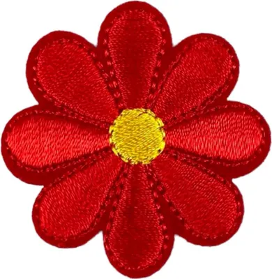 Produktbild von Gänseblümchen-Emblem-Aufnäher zum Aufbügeln, Rot