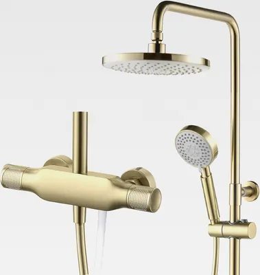 Produktbild von Duschsystem mit Armatur Gebürstetes Gold Duschset Regendusche Wandmontage Duscharmatur Set Höhenverstellbar Regendusche Set mit 23CM Kopfbrause, 3 Strahlarten Handbrause
