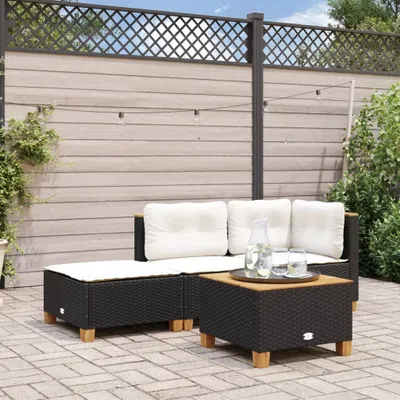 Produktbild von "2026 Promotion" Gartenhocker mit Kissen Schwarz 63,5x56x32 cm Poly Rattan - Gartenhocker CC22284