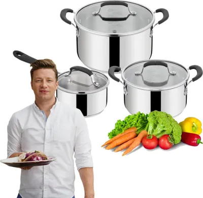 Produktbild von Tefal Jamie Oliver E318S634, Kochset, Edelstahl, Edelstahl, Edelstahl, Schwarz, Silikon