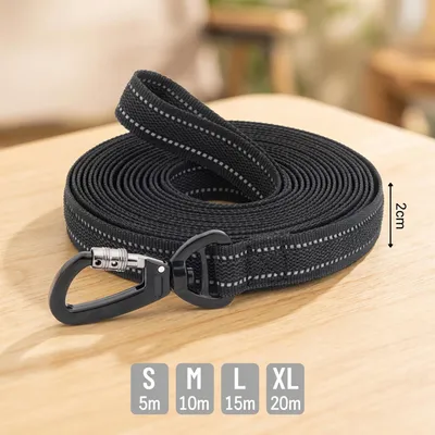 Produktbild von belviona Schleppleine für Hunde, gummierte Hundeleine rutschfest, reflektierend & stabil, mit drehbarem Karabiner, 15 m, schwarz