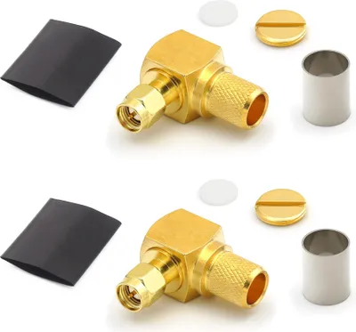 Image de Connecteur SMA (90 degrés, à angle droit) Connecteur à sertir pour LMR400 Belden 9913 RG8, plaqué or (pack de 2)