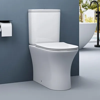 Image de doporro WC à poser céramique blanc toilette avec réservoir abattant silencieux avec frein de chute Aix304T