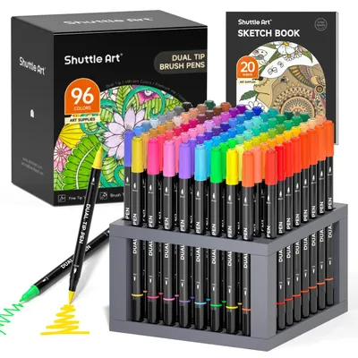 Doppelspitzen-Marker-Set, 96 Farben, mit Stiftehalter und Malbuch