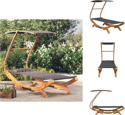 Produktbild von vidaXL Loungebett mit Dach 100x190x134 cm Bugholz Massiv Anthrazit - Gartenbetten
