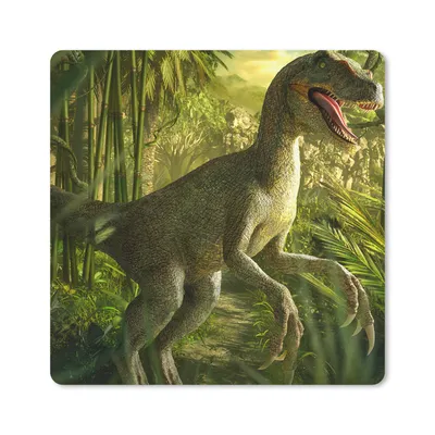 Produktbild von MuchoWow® Mauspad Mousepad Dinosaurier - Pflanzen - Grün - Illustration - Kinder - Jungen 20x20 cm - Mousepads - Maus Mat - Pad - Mausunterlage - Desk Mat - Bureauartikeln