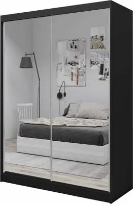 Produktbild von AGMAT Schwebetürenschrank Bora, Kleiderschrank mit 2 Türen, Moderne Garderobe in Farbe: Schwarz, Schrank in Größe: 160 x 216 x 61 cm