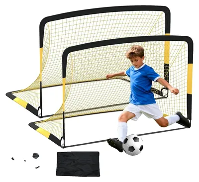 Immagine prodotto di Porta da calcio, telaio in acciaio zincato, rete in poliestere resistente, dimensioni 6,5 x 3,5 piedi, montaggio senza attrezzi, quattro picchetti per garantire la stabilità