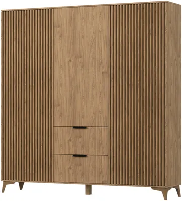 Produktbild von Kleiderschrank ENTIA 185 cm, Drehtürenschrank mit 2 Schubladen, 2 Kleiderstangen und 6 Einlegeböden, Bronze