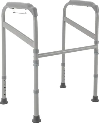 Obrázok produktu pre Podpera na toaletu pre seniorov – nastaviteľná bezpečnostná konštrukcia – výška 65–86 cm – nosnosť 200 kg – protišmyková, skladacia – montáž bez vŕtania, s držiakom na papier – sivá farba