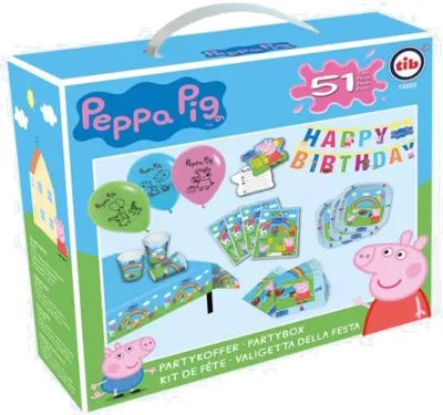 Produktbild von TIB Heyne 19850 - Partykoffer Peppa Pig, 47 Teile, Partygeschirr und Dekoration, Kindergeburtstag